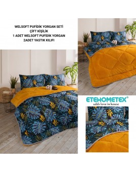 ETE HOMETEX ÇİFT KİŞİLİK LÜX WELSOFT YORGAN SETİ 195X215CM MONESTERA HARDAL 8696474231954